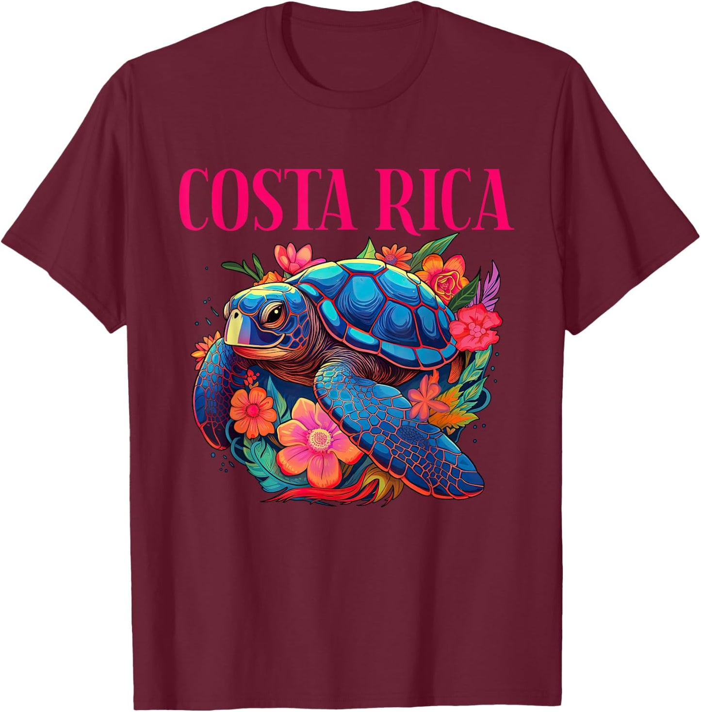 Costa Rica Floral Beach Turtle Souvenir T-Shirt - T-Shirt | Maroon
