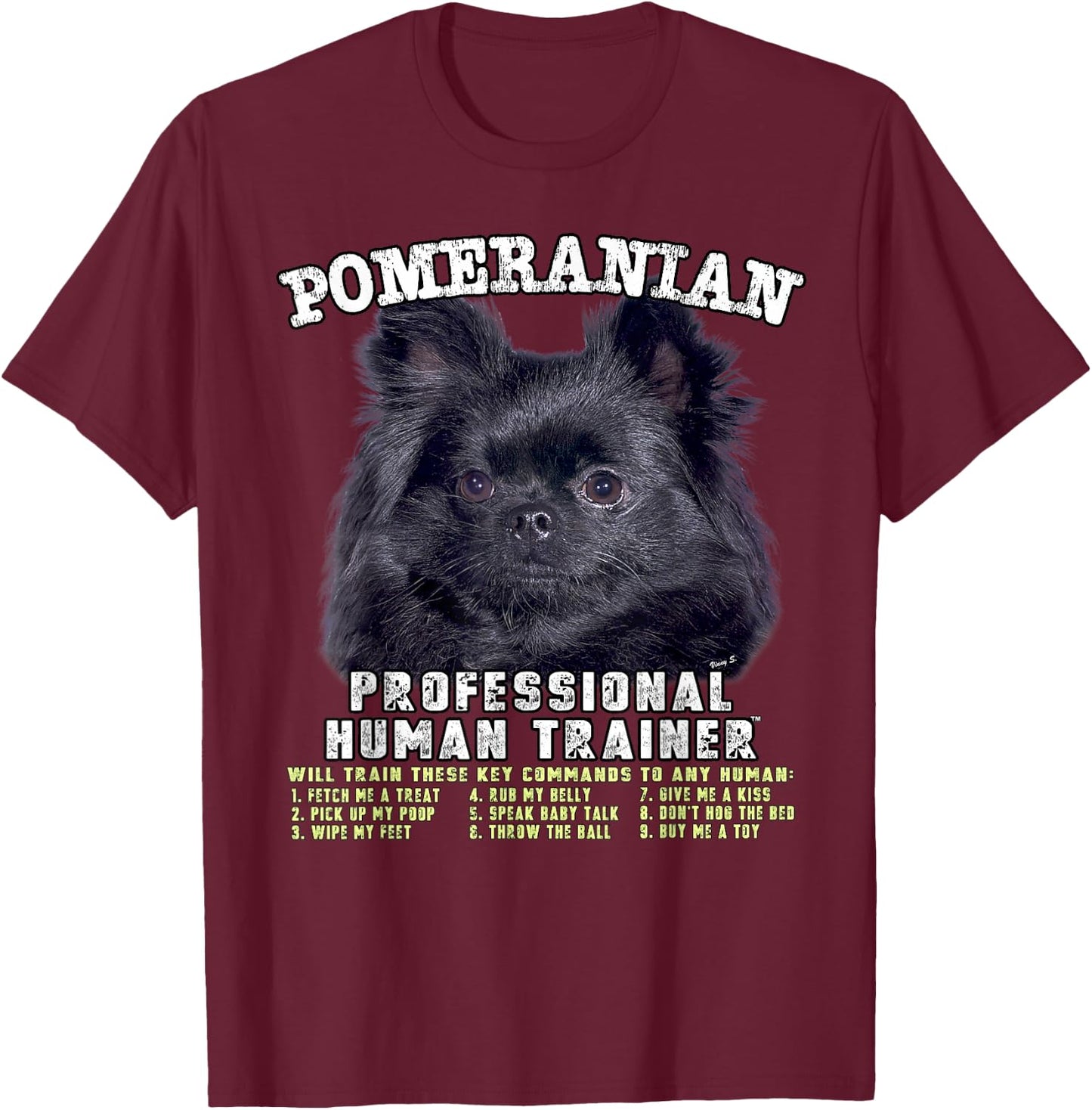 Pomeranian Black Professional Human Trainer T-Shirt - T-Shirt | Maroon