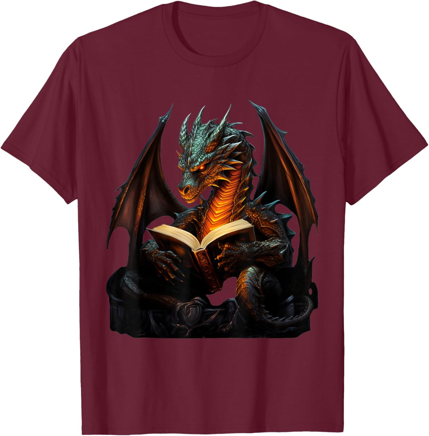 Dragon Reading Book Dragon T-Shirt - T-Shirt | Maroon