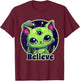 Cute Alien Cat Belive in UFO Kawaii T-Shirt - T-Shirt | Maroon