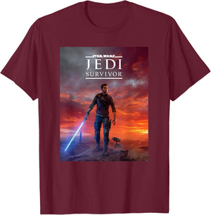 Star Wars Jedi: Survivor Cal Kestis BD-1 Game Poster Art T-Shirt - T-Shirt | Maroon