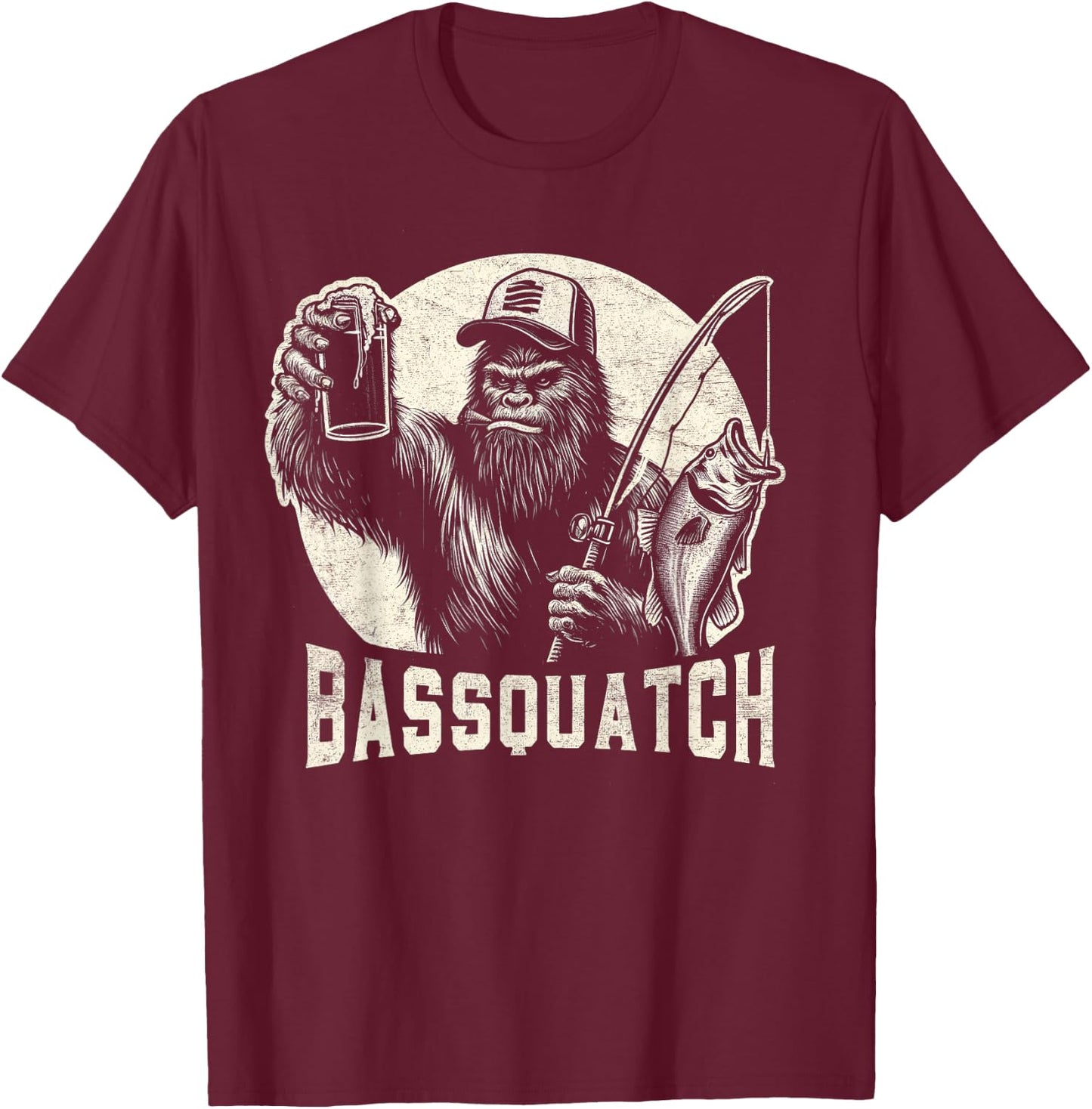 Bassquatch Sasquatch Men's Bass Fishing Bigfoot 80's Vintage T-Shirt - T-Shirt | Maroon