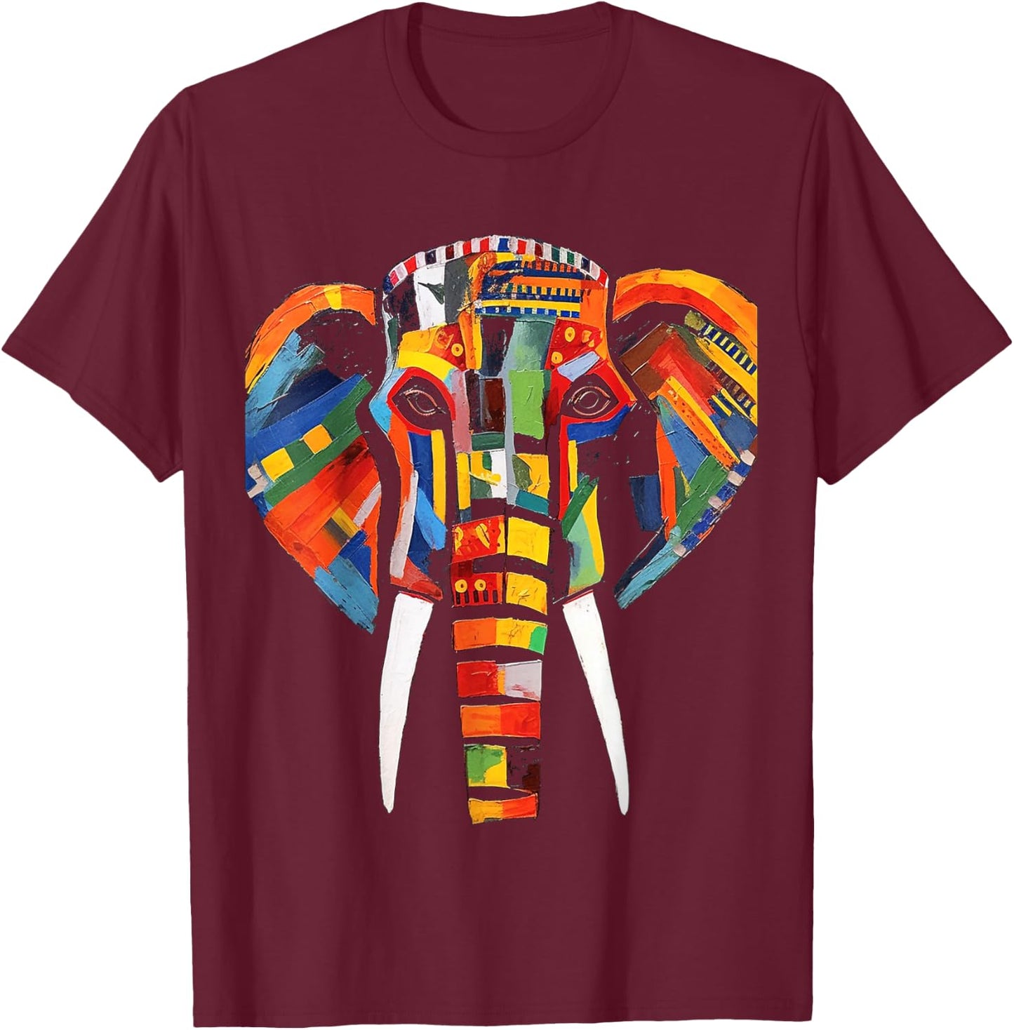 Elephant Colourful Artwork - Animal Motif Art Animal Elephant T-Shirt - T-Shirt | Maroon