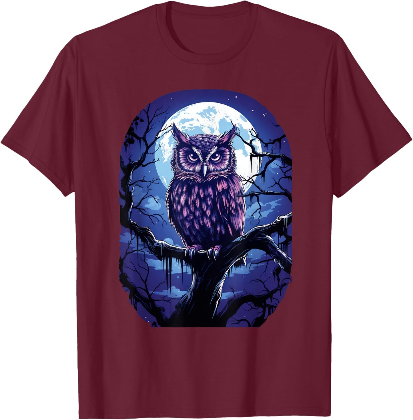 Owl Moon Graphic Women Men Girls Boys T-Shirt - T-Shirt | Maroon
