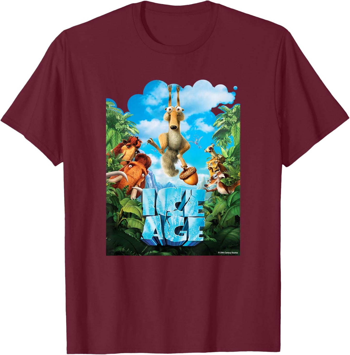 Ice Age Dawn of The Dinosaurs Movie Poster T-Shirt - T-Shirt | Maroon