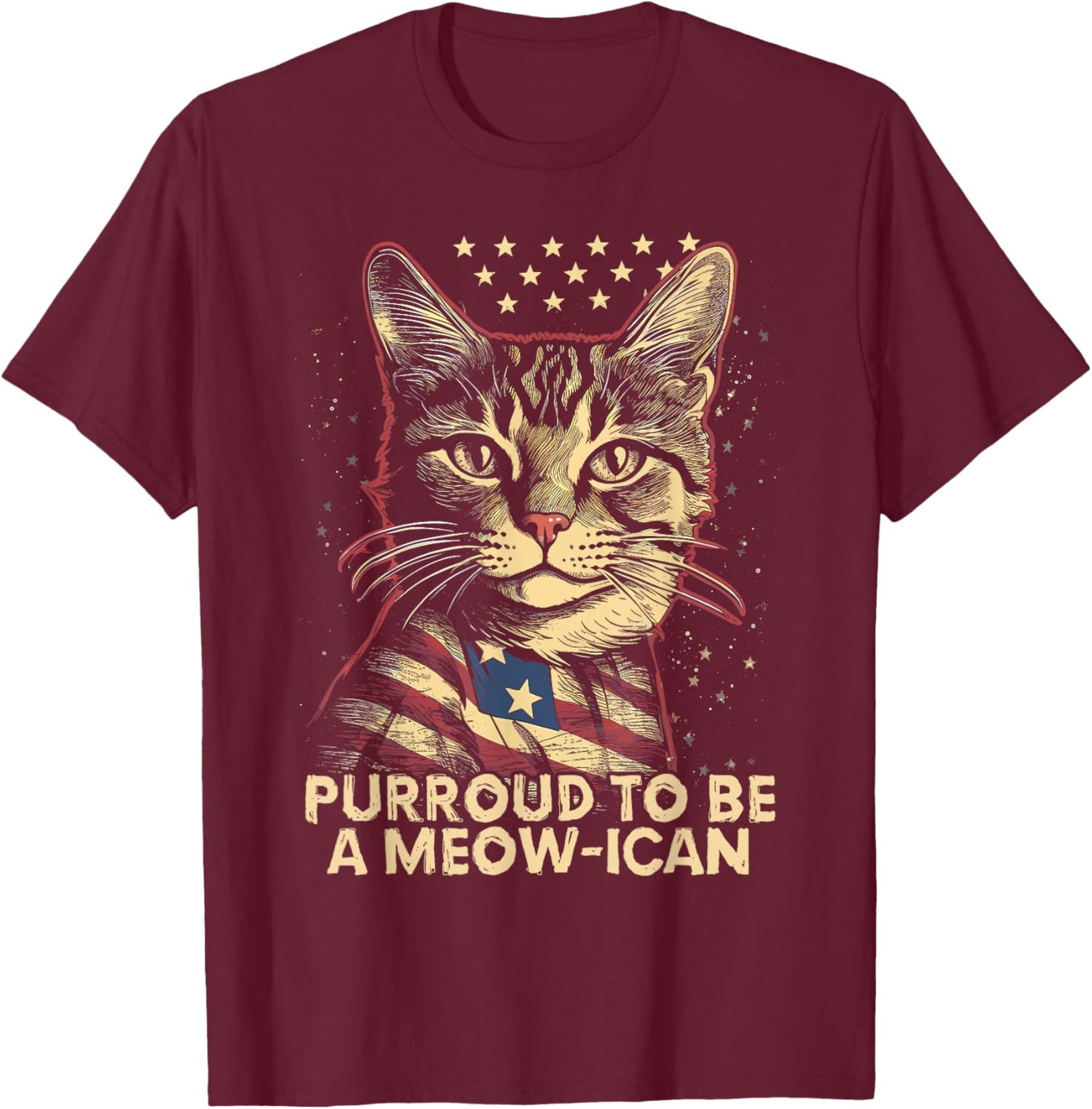4th July Cat Lover, Purroud To Be A Meow-ican, American Cat Men Women Kids T-Shirt - T-Shirt | Maroon