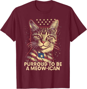 4th July Cat Lover, Purroud To Be A Meow-ican, American Cat Men Women Kids T-Shirt - T-Shirt | Maroon
