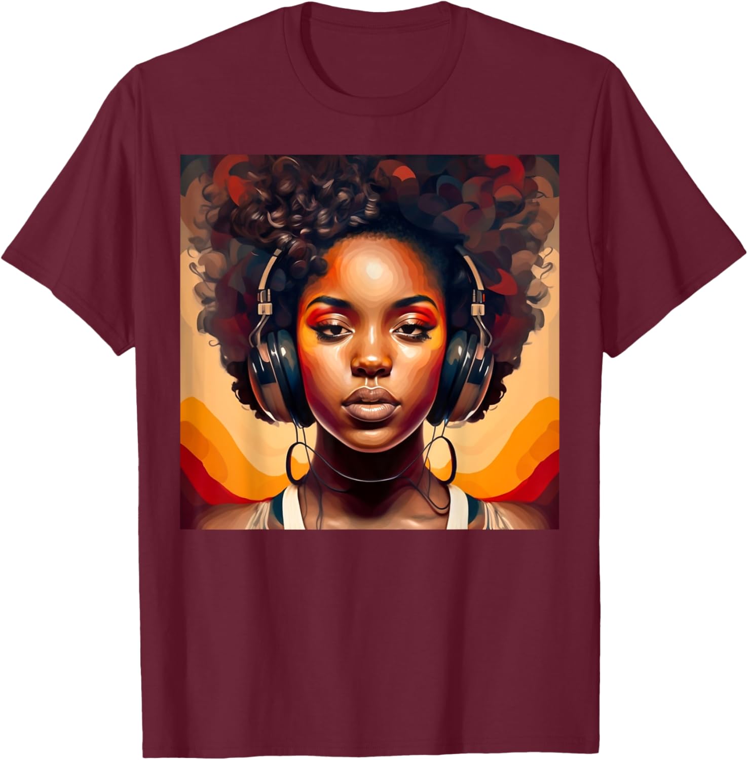 Excessivism Black Woman Listening to Music African American T-Shirt - T-Shirt | Maroon