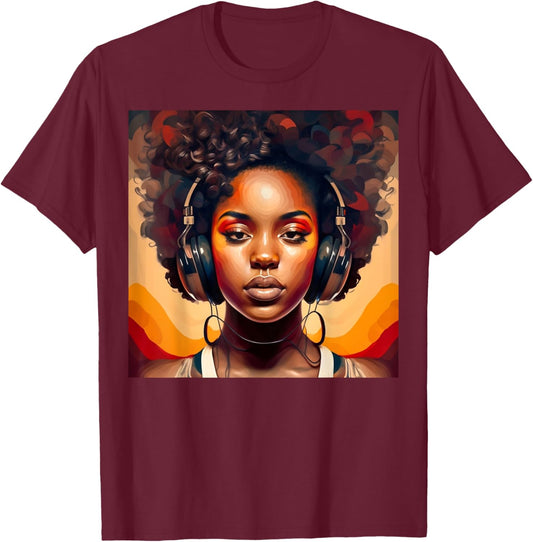 Excessivism Black Woman Listening to Music African American T-Shirt - T-Shirt | Maroon