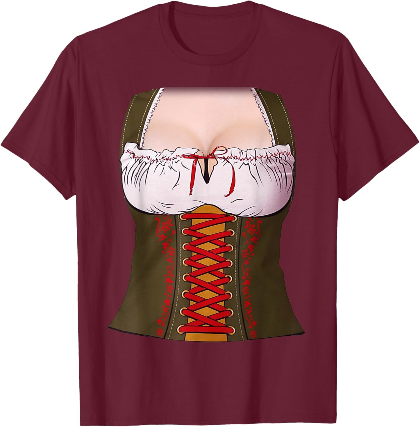 Dirndl Dress Costume DIY Easy Lazy Halloween Oktoberfest T-Shirt - T-Shirt | Maroon