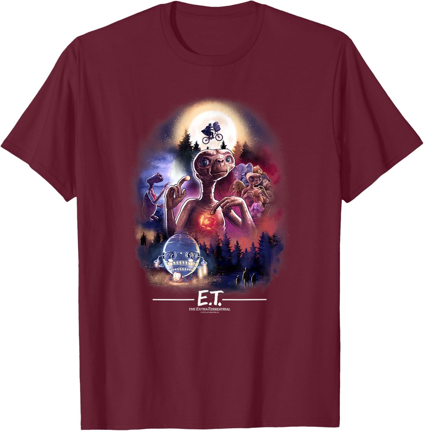 E.T. the Extra-Terrestrial Centered Collage T-Shirt - T-Shirt | Maroon