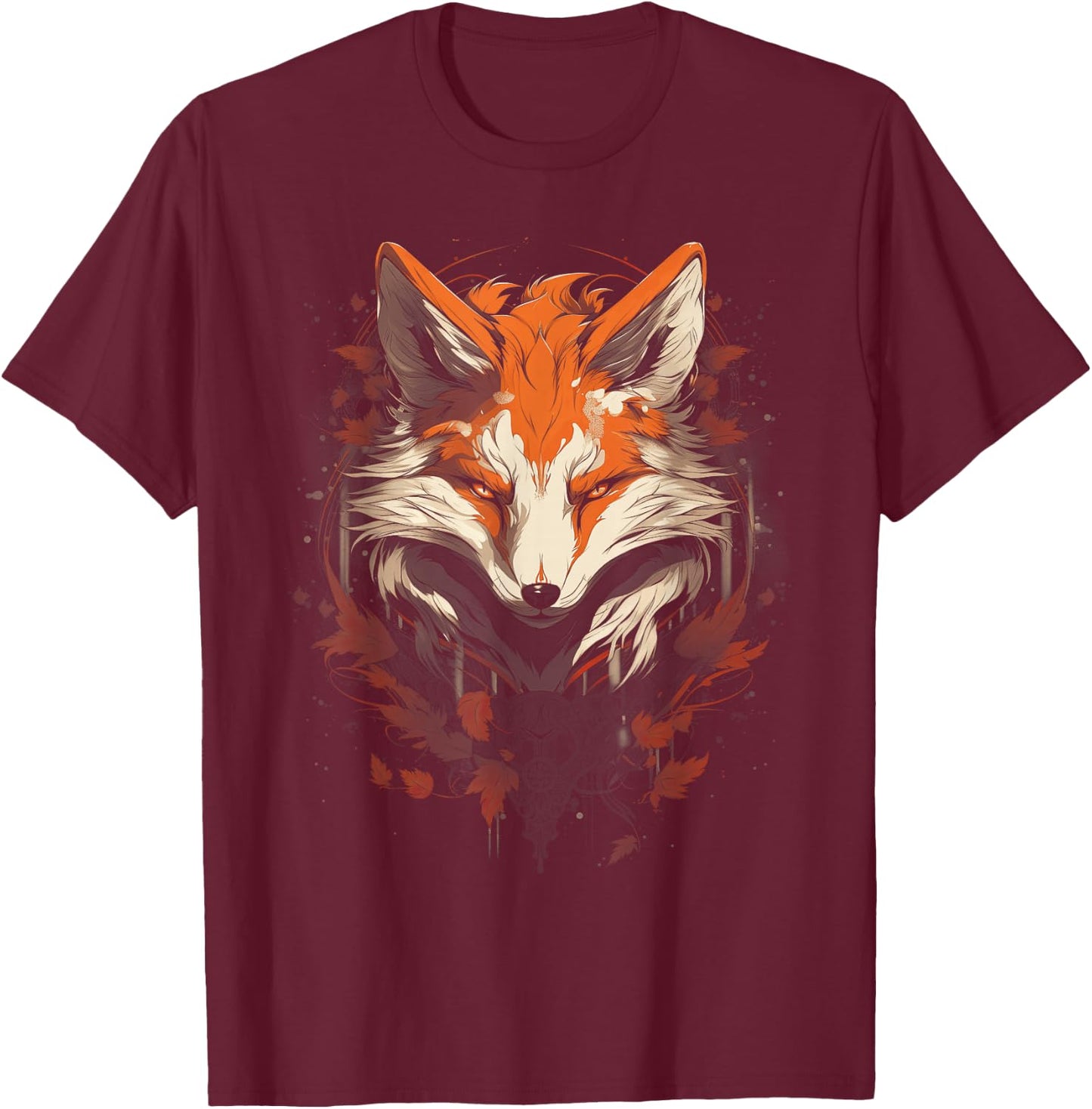 Anime Kitsune Artwork Fox T-Shirt - T-Shirt | Maroon