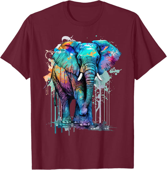Elephant Lover Elephant Kids - Black, Small - -Kids, Modern, Artistic Pop Art Design, Short Sleeve, , Classic Fit, Cotton 60% Polyester 40% T-Shirt - T-Shirt | Maroon
