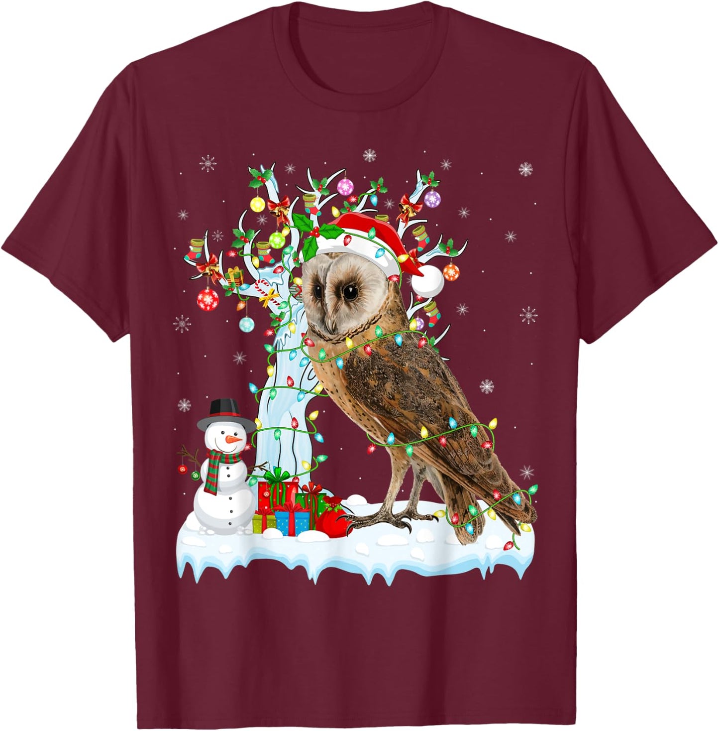 Barn Owl Bird Xmas Element Tree Lighting Barn Owl Christmas T-Shirt - T-Shirt | Maroon