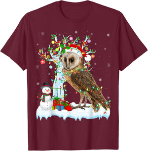 Barn Owl Bird Xmas Element Tree Lighting Barn Owl Christmas T-Shirt - T-Shirt | Maroon