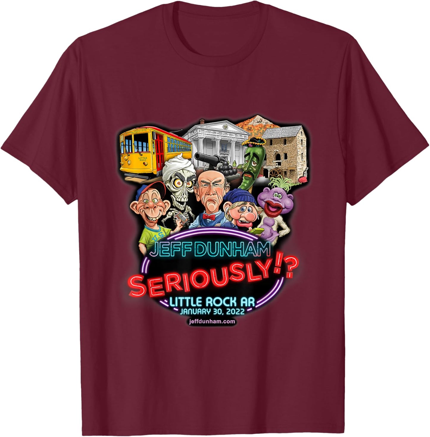 Jeff Dunham Little Rock, AR T-Shirt - T-Shirt | Maroon