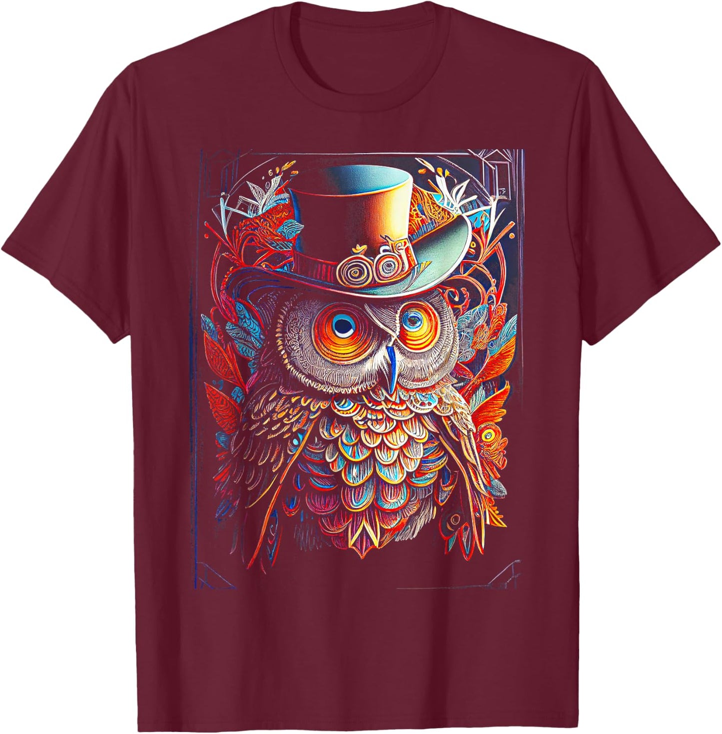 Owl Colorful Bird Art Owl Graphic Animal Owls Owl T-Shirt - T-Shirt | Maroon