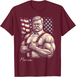 USA 4th Of July, Teddy Roosevelt Funny Workout Muscles Women Kids Men T-Shirt - T-Shirt | Maroon