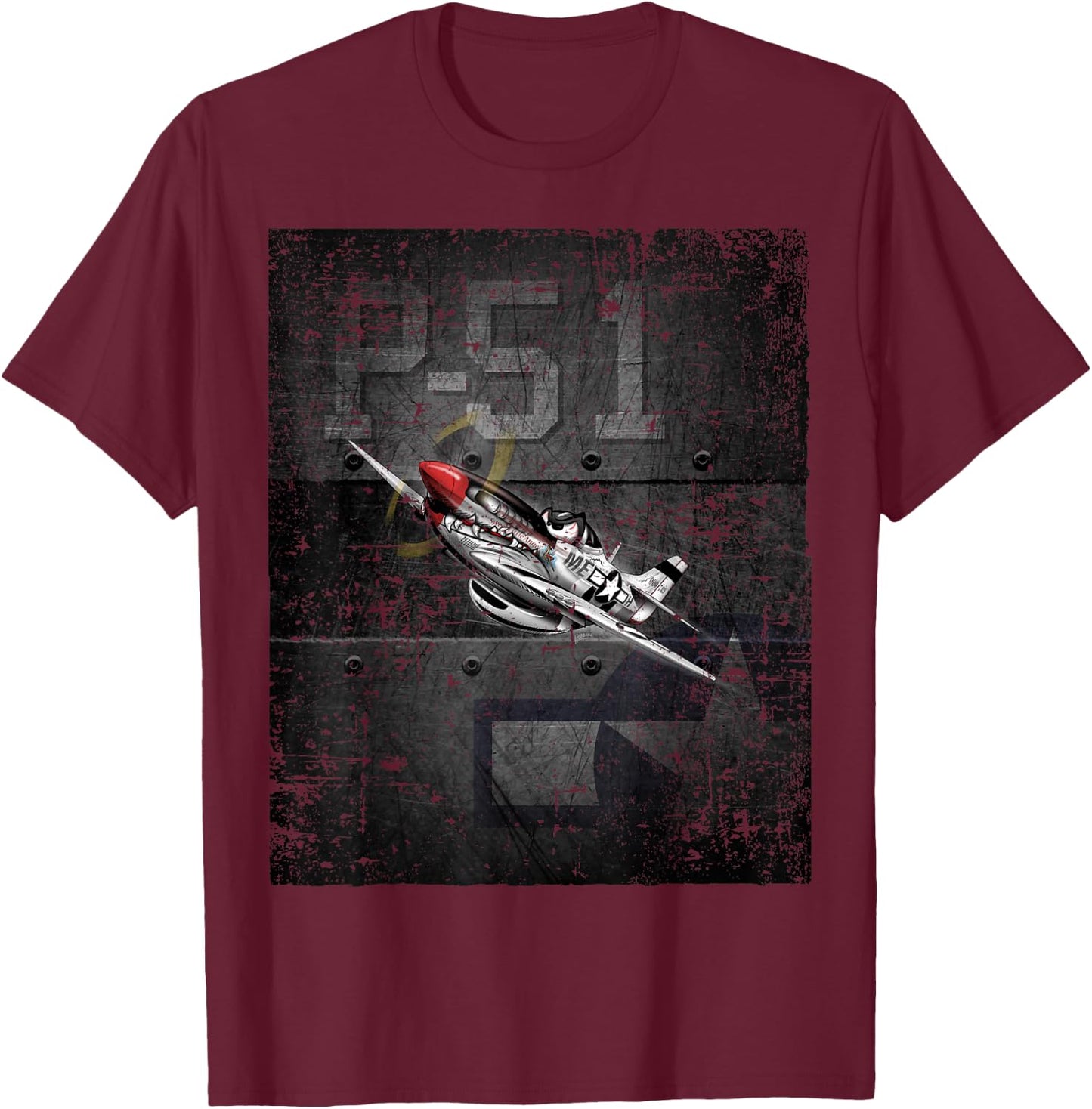 P51 Military Fighter Airplane WW-II Warbird Cartoon T-Shirt - T-Shirt | Maroon