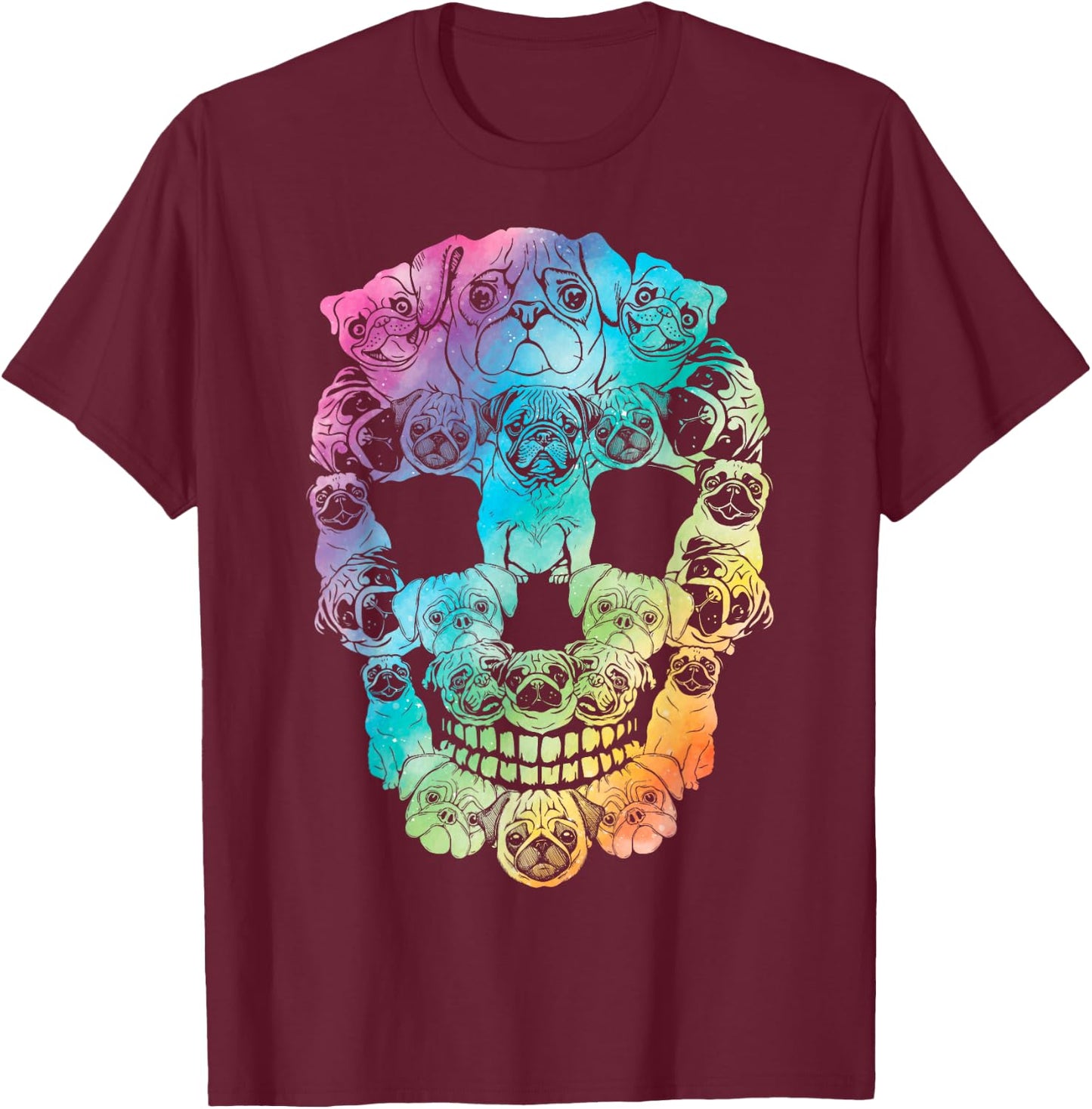 Halloween Pug skull skeleton Pug Dog costume Pug tie dye Women Kids T-Shirt - T-Shirt | Maroon