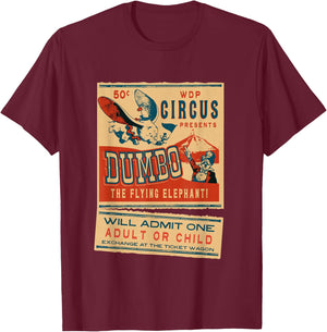 Disney Dumbo the Flying Elephant Circus Ticket Vintage Retro T-Shirt - T-Shirt | Maroon