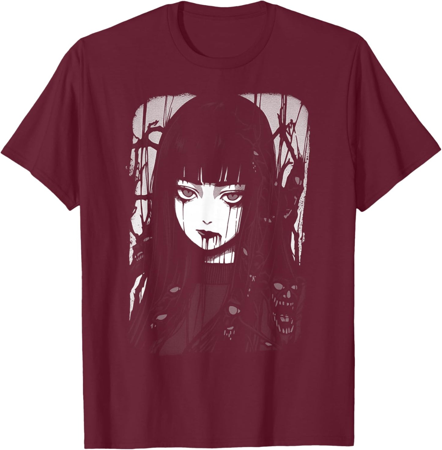 Creepy Japanese Anime Manga Horror | Pastel Goth Grunge T-Shirt - T-Shirt | Maroon