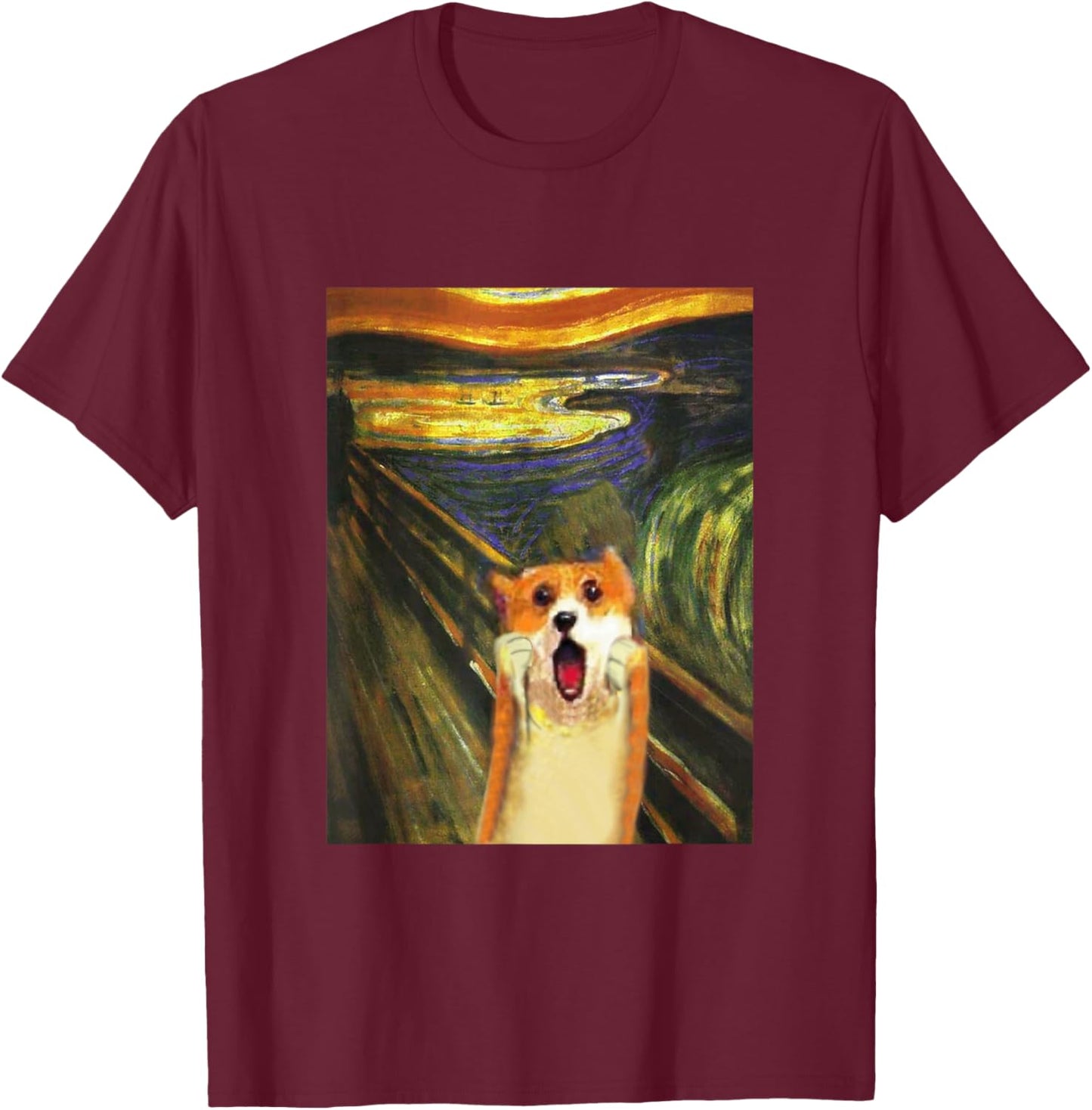 Corgi Funny , Dog, Screaming Munch, Cute, Men's, Children, Funny, Clothes, Goods, Gift, Puppy T-Shirt - T-Shirt | Maroon