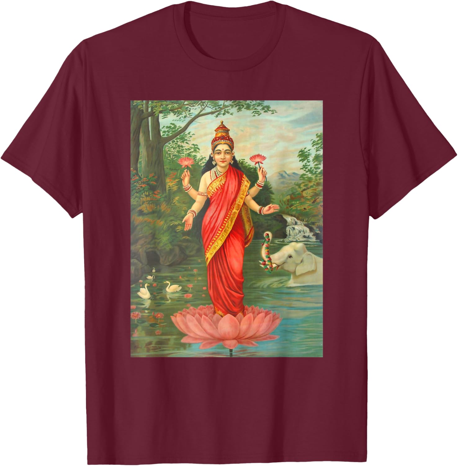 Goddess Lakshmi Painting T-Shirt - T-Shirt | Maroon