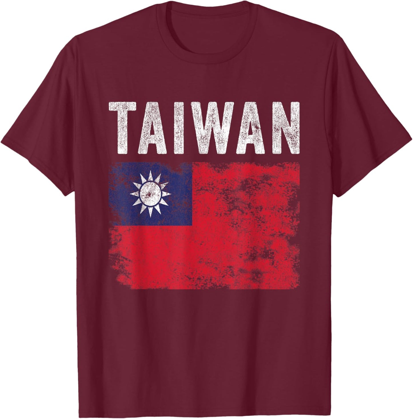Taiwan Flag Distressed - Men Women Kids - Taiwanese Flag T-Shirt - T-Shirt | Maroon