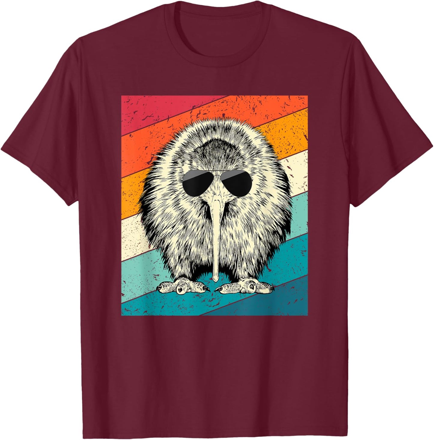 Retro Vintage Kiwi Bird with Sunglasses Animal Lovers T-Shirt - T-Shirt | Maroon