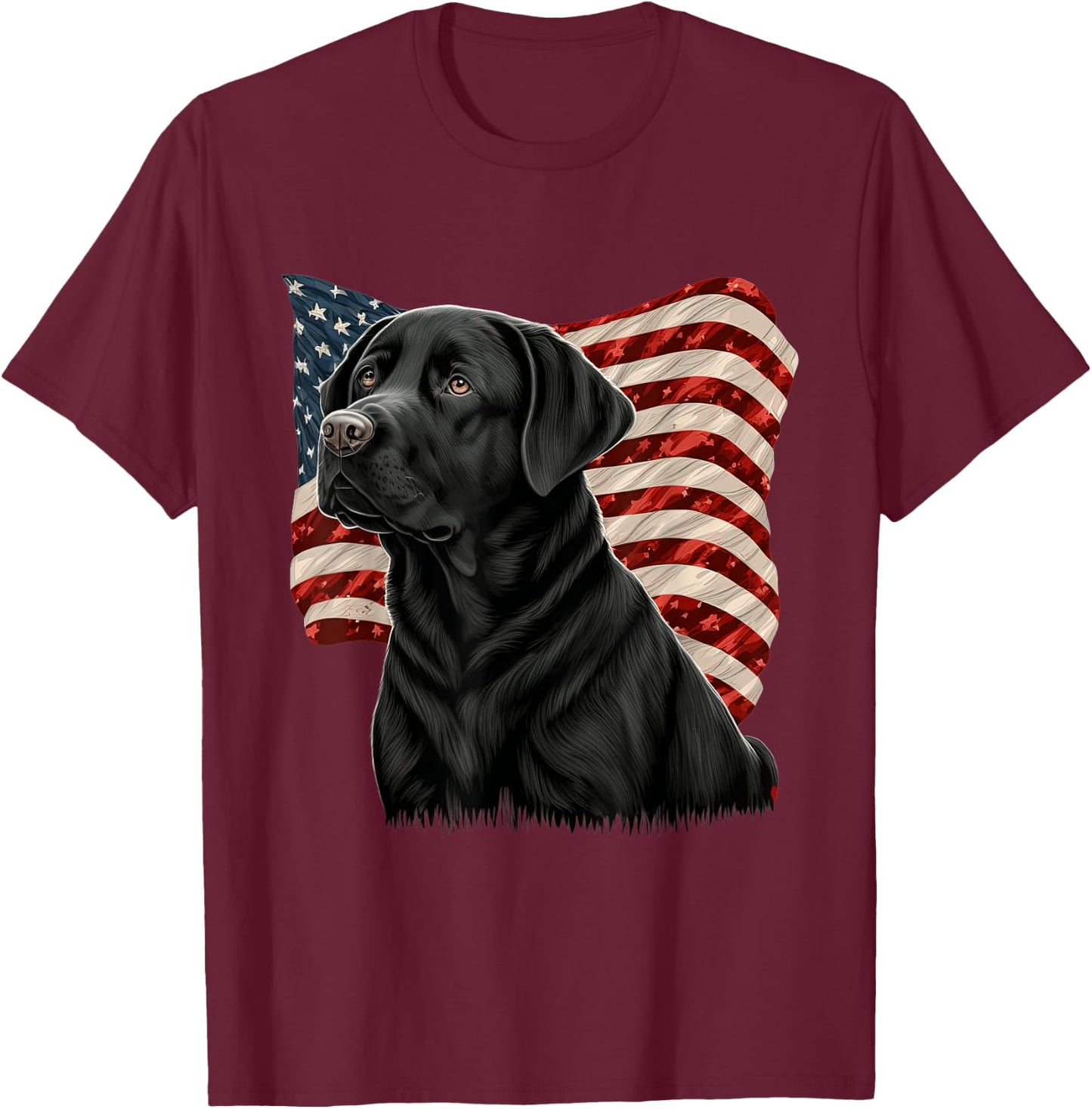 Black Labrador With American Flag Patriotic USA T-Shirt - T-Shirt | Maroon