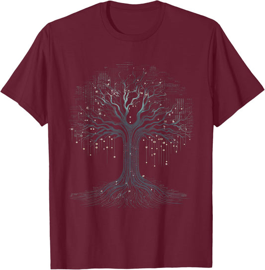 Binary Hacking Coding Software Programming Binary Code Tree Computer Science Technology Coder T-Shirt - T-Shirt | Maroon
