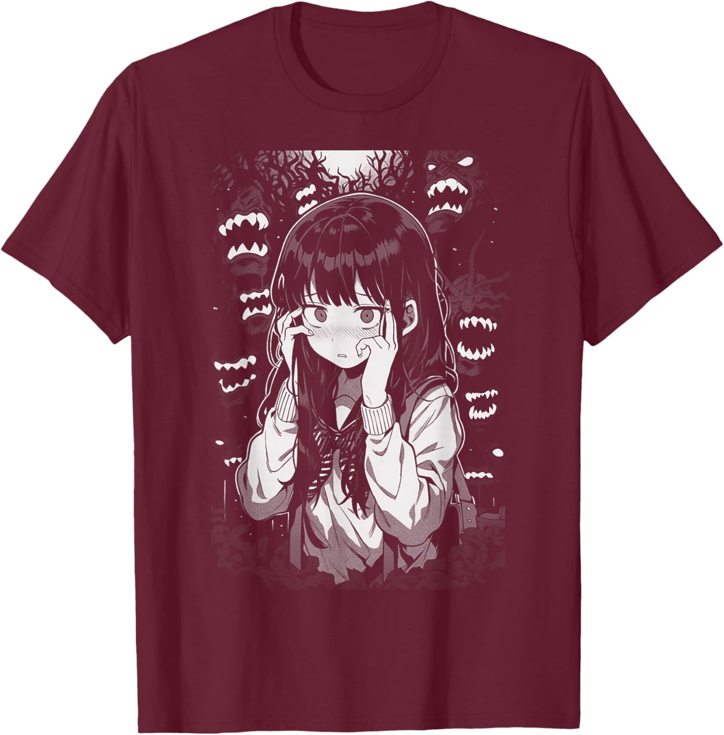 Horror Anime Manga Harajuku Gothic Grunge Aesthetic | Egirl T-Shirt - T-Shirt | Maroon