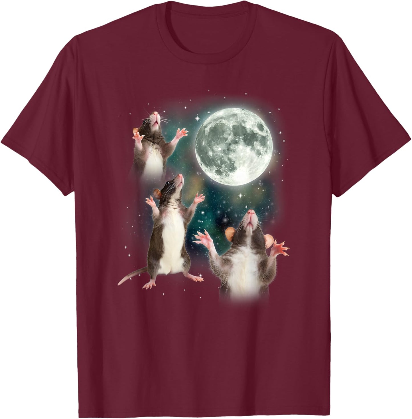 Three Rat Moon | 3 Rats with Dead Moon Oddly Specific Cursed T-Shirt - T-Shirt | Maroon