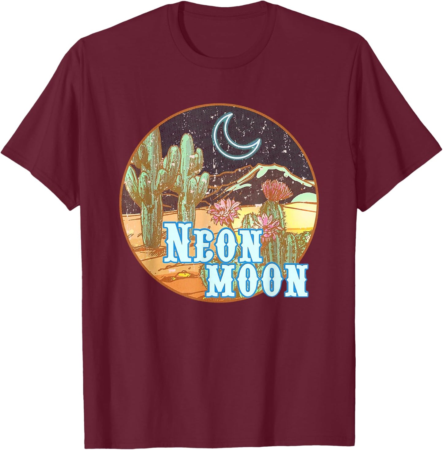Neon 90s Moon Country Western Cowboy Cowgirl T-Shirt - T-Shirt | Maroon