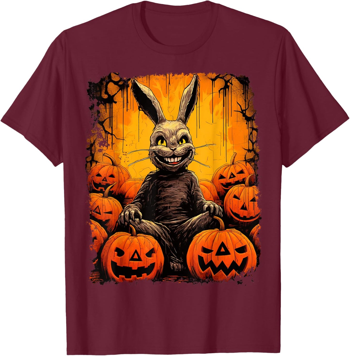 Pop Art Colorful Bunny Rabbit Halloween Pumpkin T-Shirt - T-Shirt | Maroon