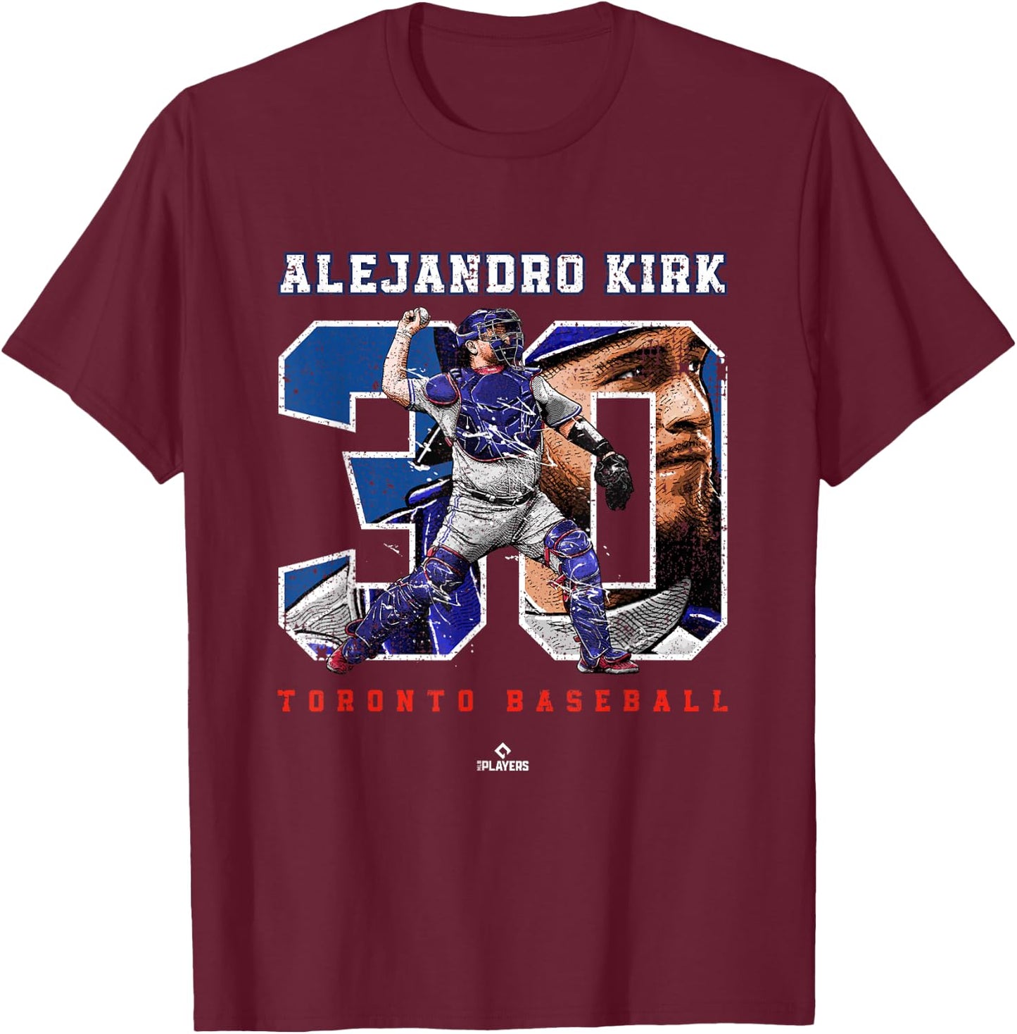 Number and Portrait Alejandro Kirk Toronto MLBPA T-Shirt - T-Shirt | Maroon