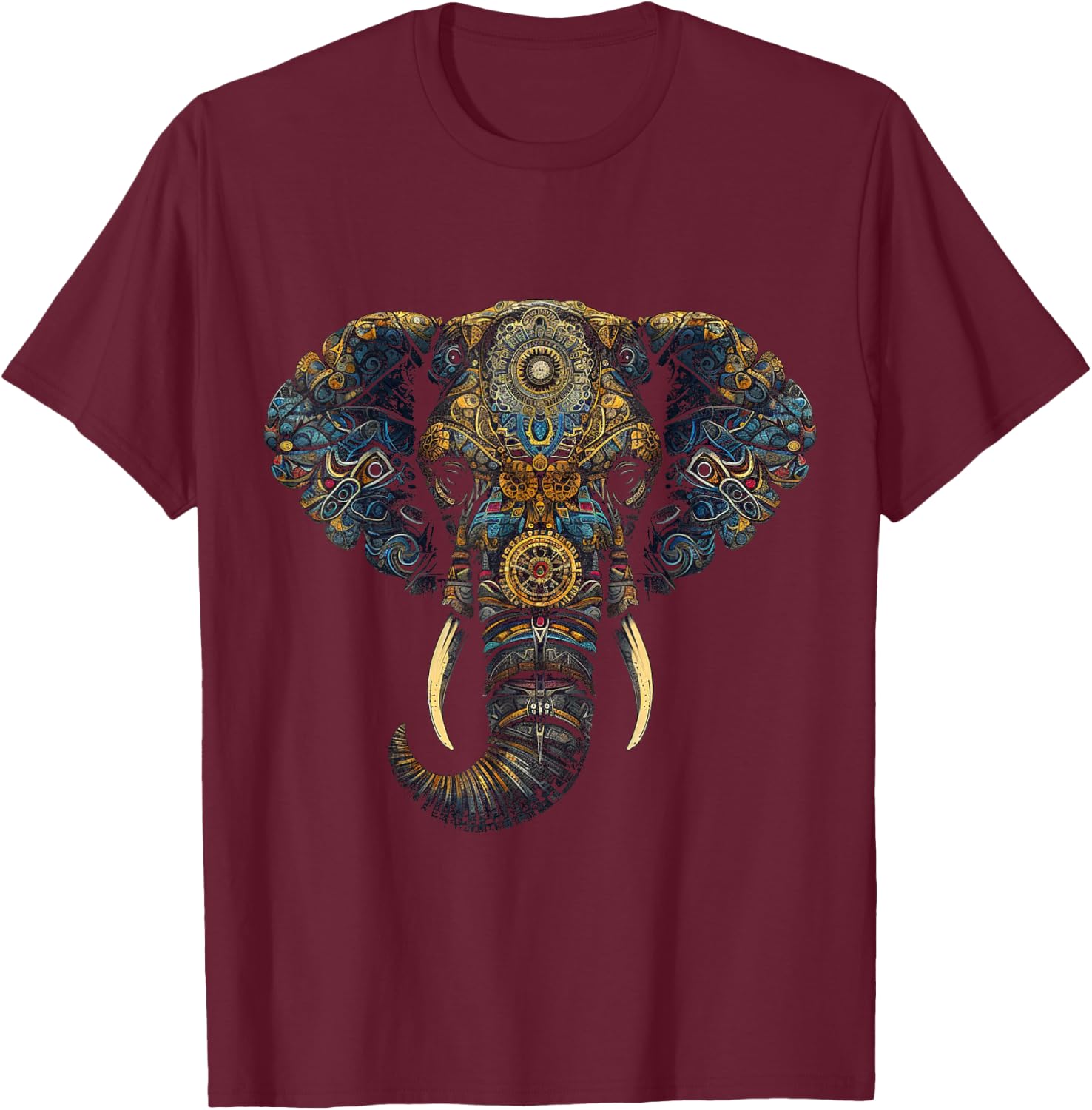Elephant Mandala Artwork - Zoo Animal Elephant T-Shirt - T-Shirt | Maroon