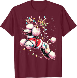 Poodle Santa Christmas Tree Lights, Funny Ugly Pajama Women T-Shirt - T-Shirt | Maroon