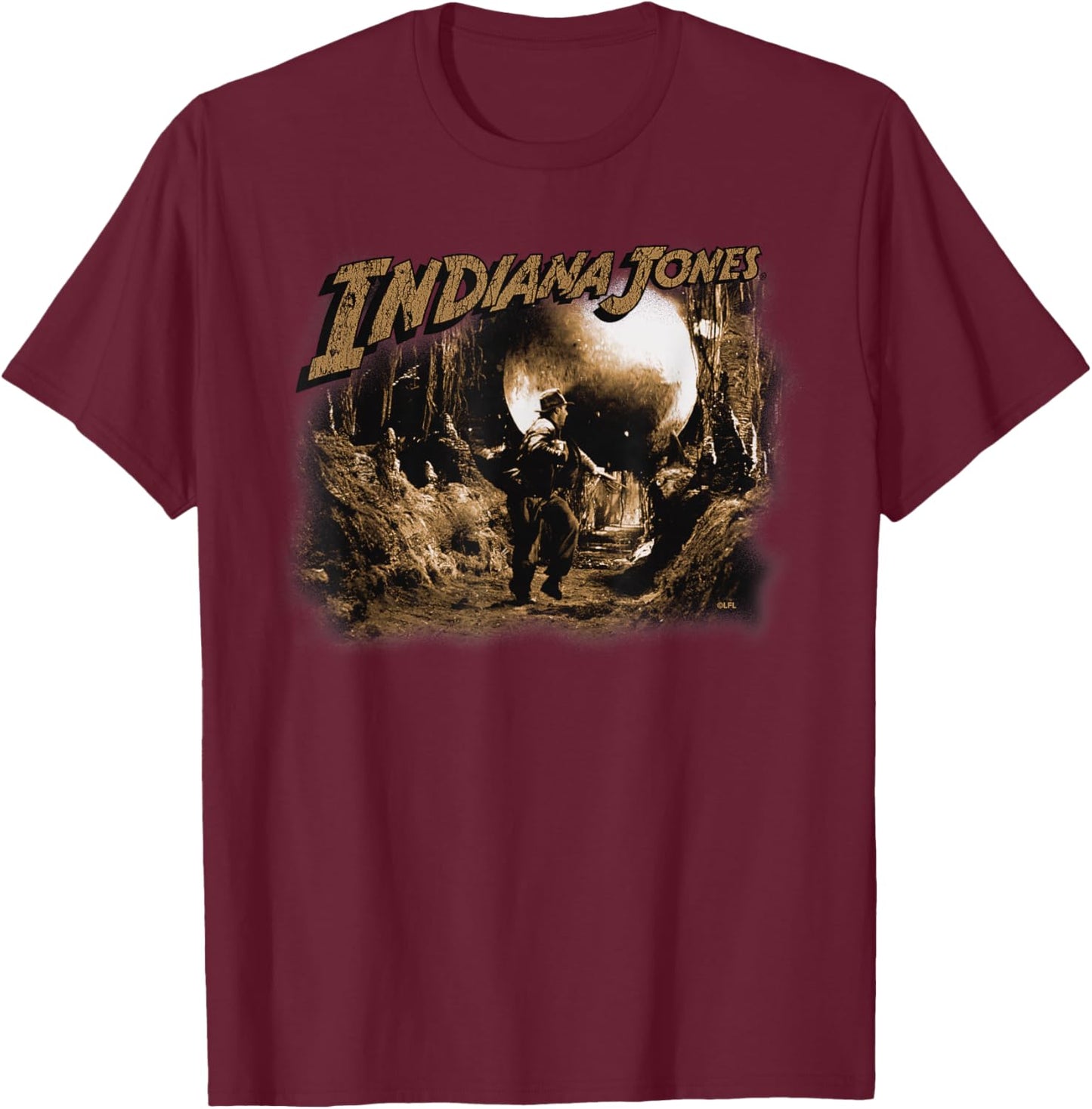 Lucasfilm Indiana Jones Raiders of The Lost Ark Boulder Run Small T-Shirt - T-Shirt | Maroon