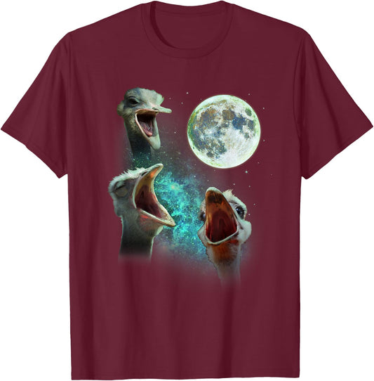 Three Ostriches Howl At Moon 3 Wolfs Wolves Fun Parody T-Shirt - T-Shirt | Maroon