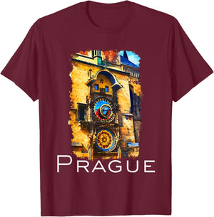 Prague Czech Republic Souvenir Astronomical Clock Prague T-Shirt - T-Shirt | Maroon