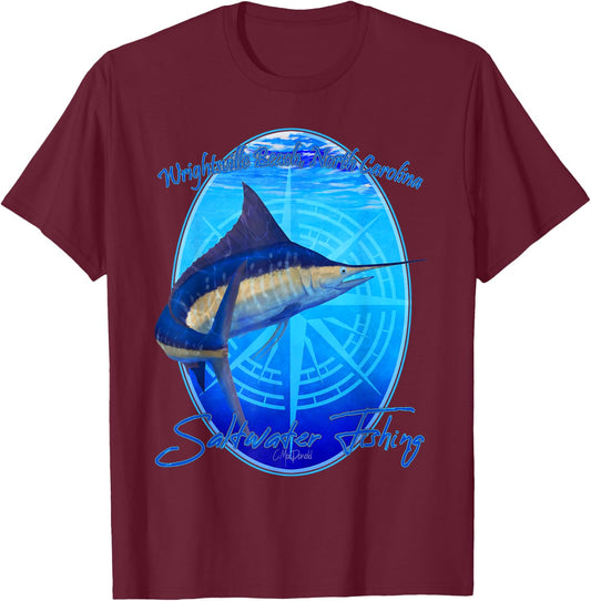 Saltwater Fishing Wrightsville Beach NC Offshore Fish Men Women Kids T-Shirt - T-Shirt | Maroon