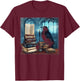 Gothic Art Raven Sitting On A Stack of Old Books T-Shirt - T-Shirt | Maroon