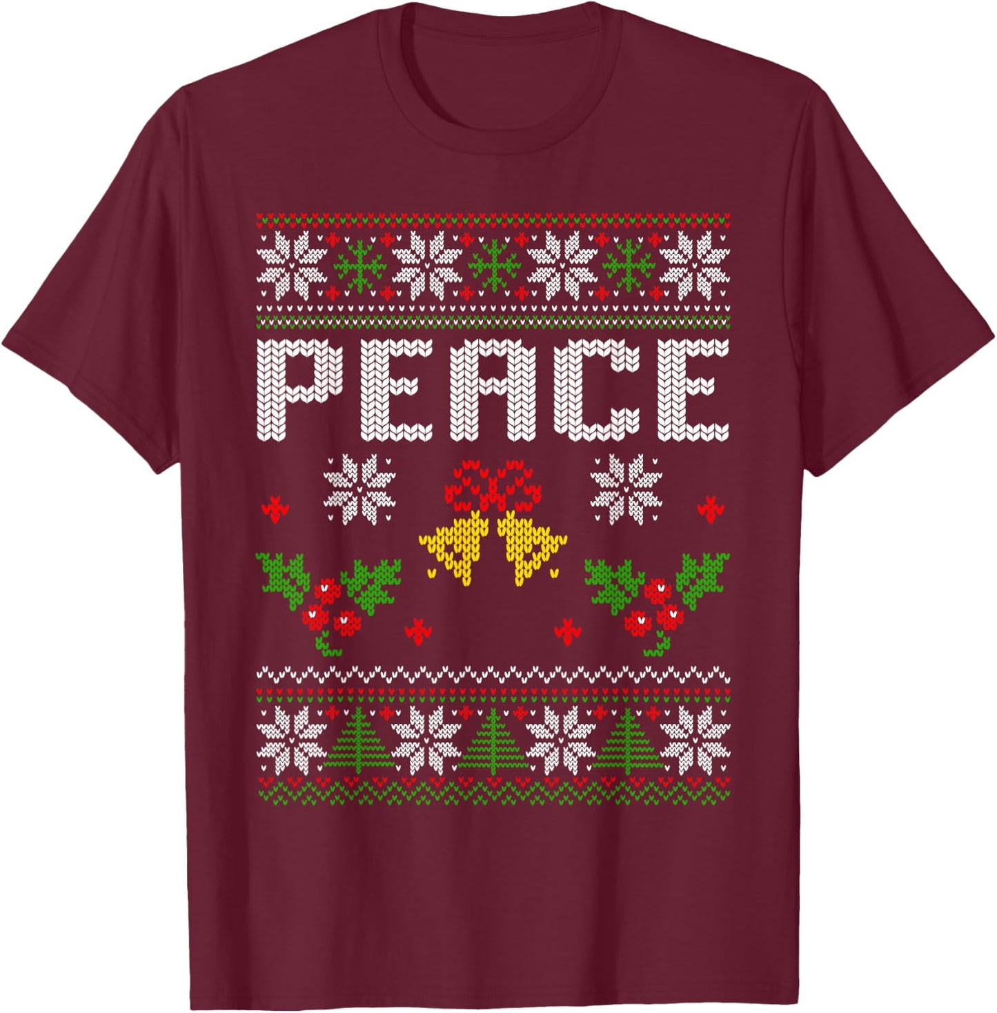 Peace I Come in Peace Couple Matching Ugly Christmas Sweater T-Shirt - T-Shirt | Maroon