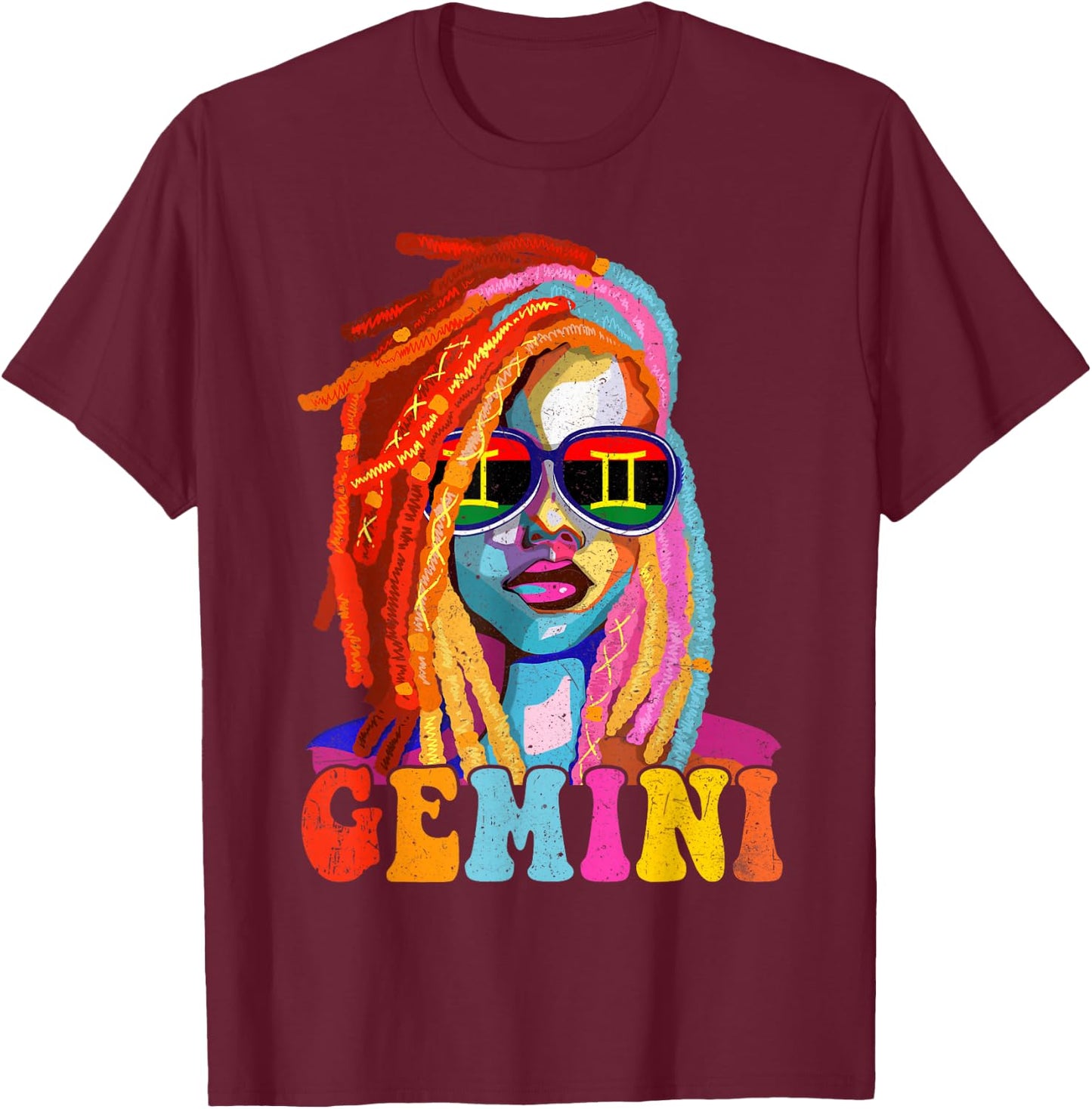 Gemini Queen African American Loc'd Women Zodiac Sign T-Shirt - T-Shirt | Maroon