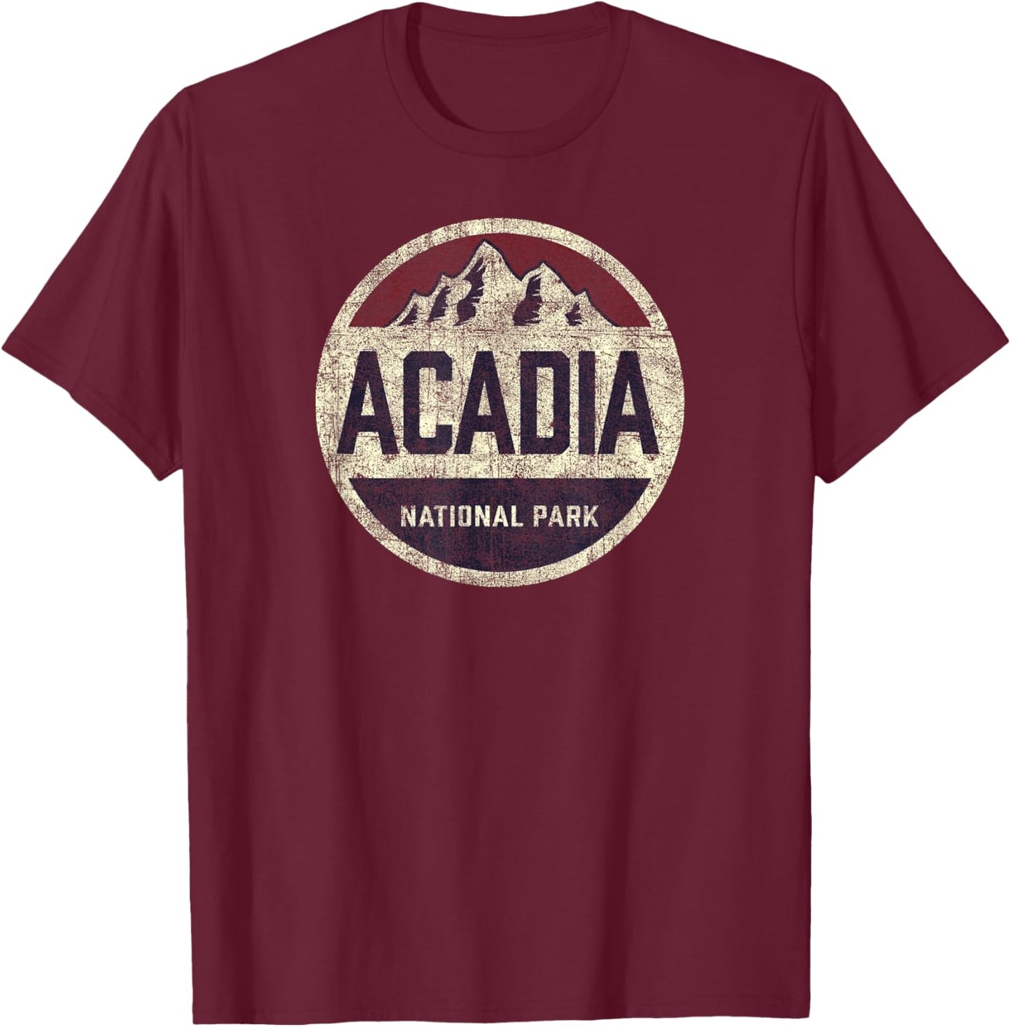 Retro Acadia National Park Vintage Mountain Women Men Hiking T-Shirt - T-Shirt | Maroon