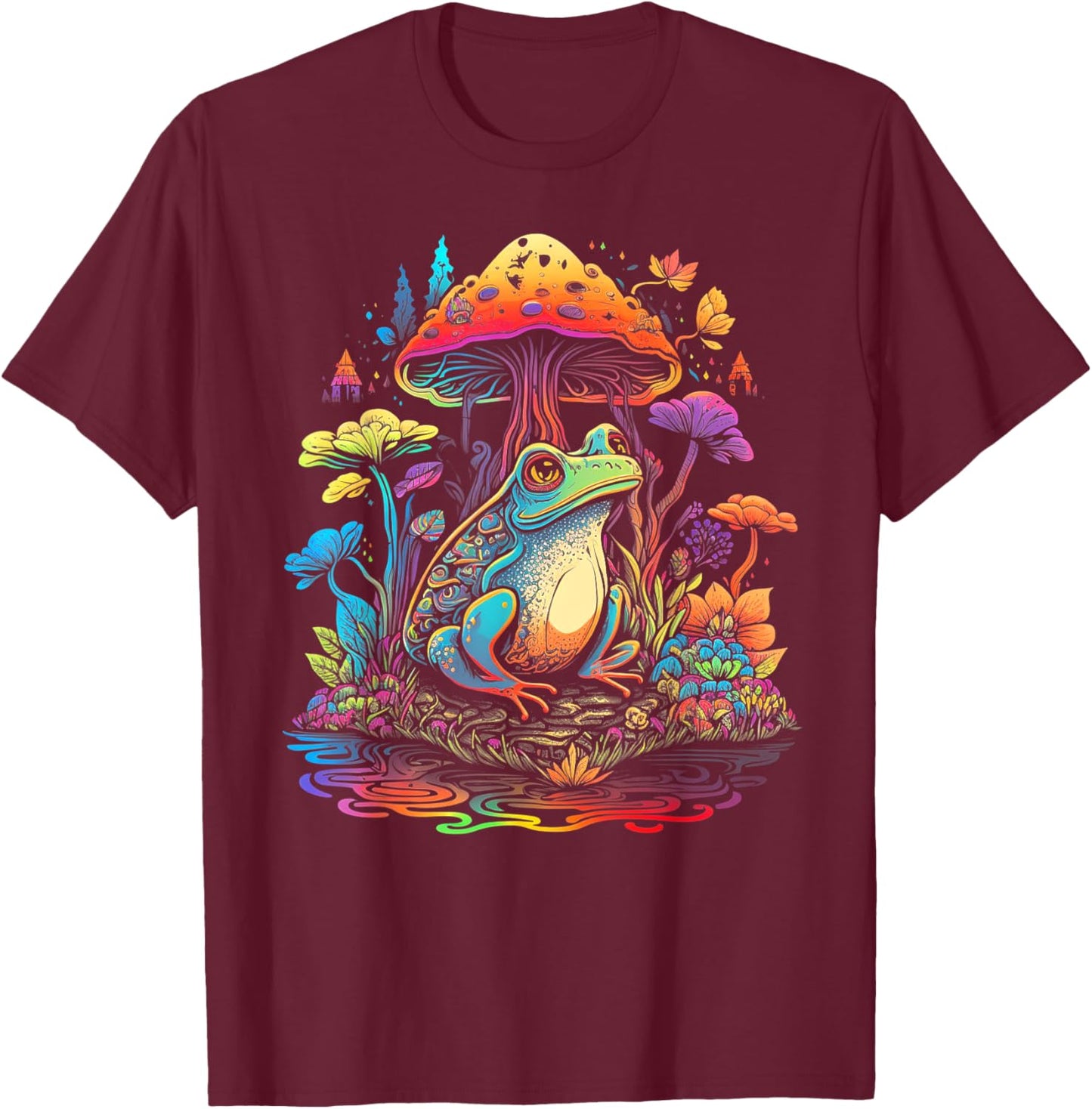 Mushroom Funny 80s Frog 70s Rainbow 60s Nature Flowers 90s T-Shirt - T-Shirt | Maroon