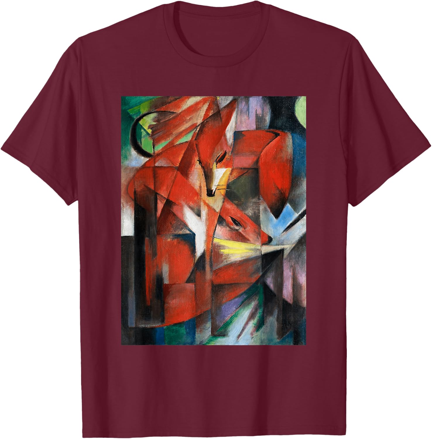 Franz Marcs The Foxes Famous Cubism Painting T-Shirt - T-Shirt | Maroon