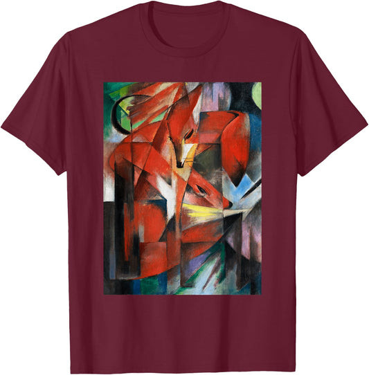 Franz Marcs The Foxes Famous Cubism Painting T-Shirt - T-Shirt | Maroon